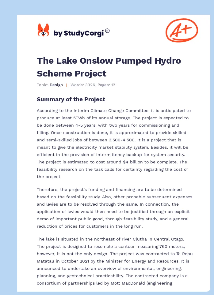 The Lake Onslow Pumped Hydro Scheme Project. Page 1