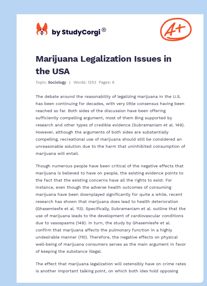 Marijuana Legalization Issues in the USA. Page 1