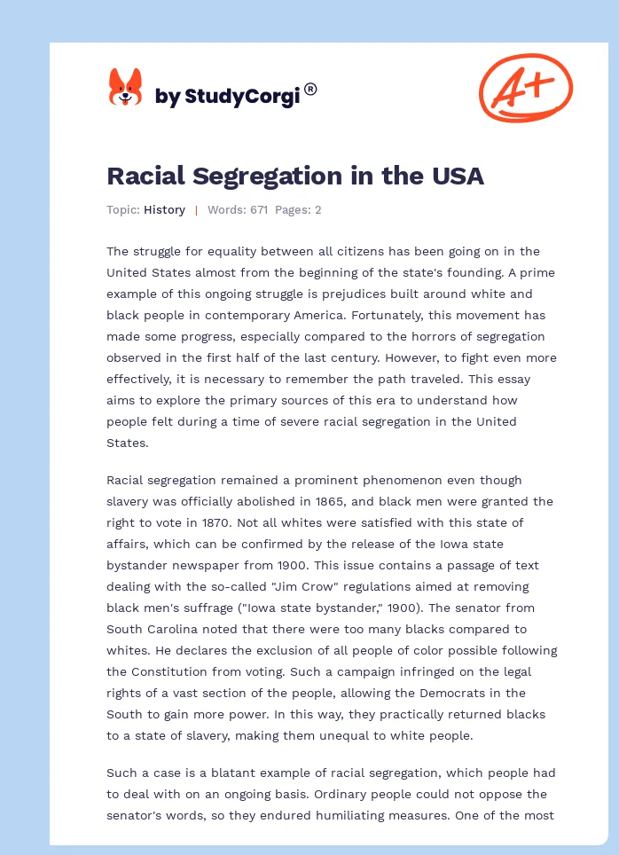 Racial Segregation in the USA. Page 1