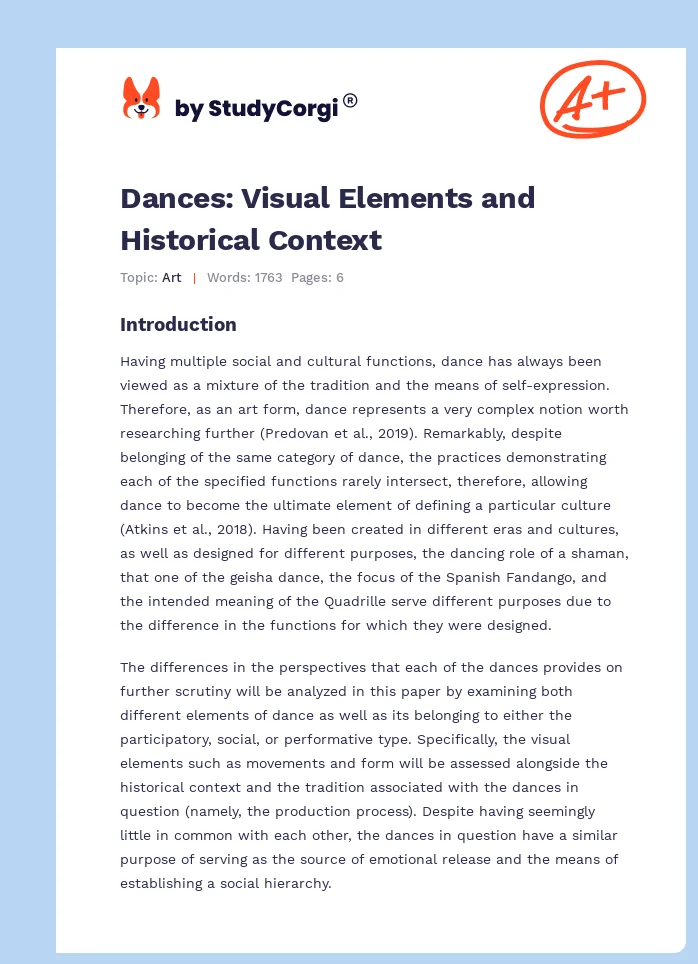 Dances: Visual Elements and Historical Context. Page 1