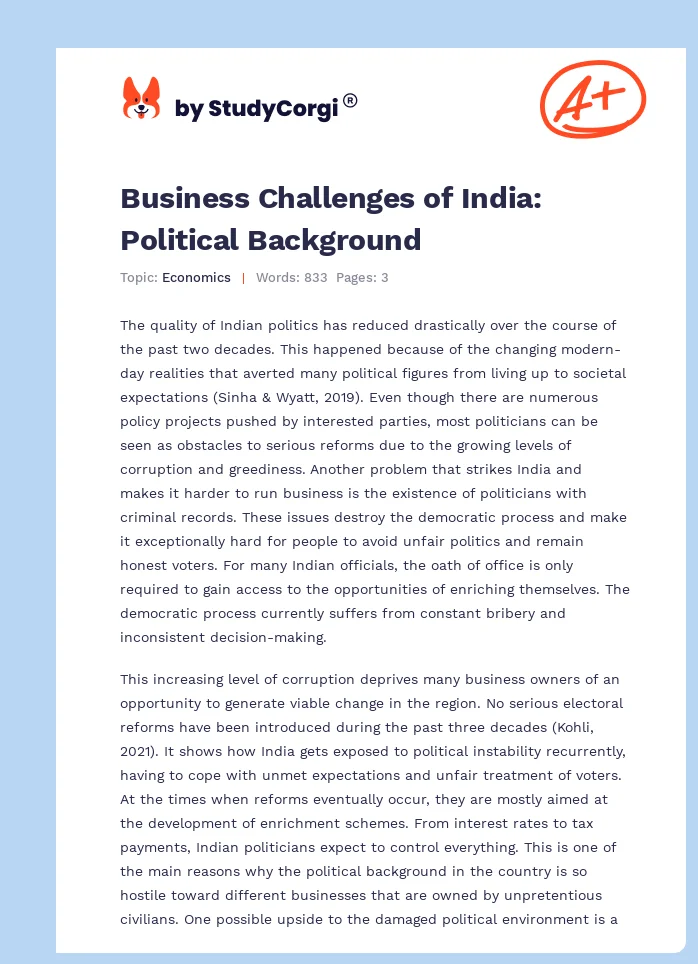 Business Challenges of India: Political Background. Page 1