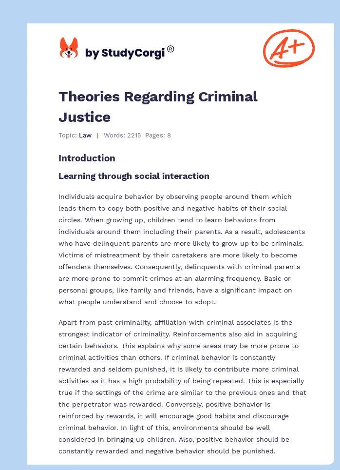 Theories Regarding Criminal Justice. Page 1