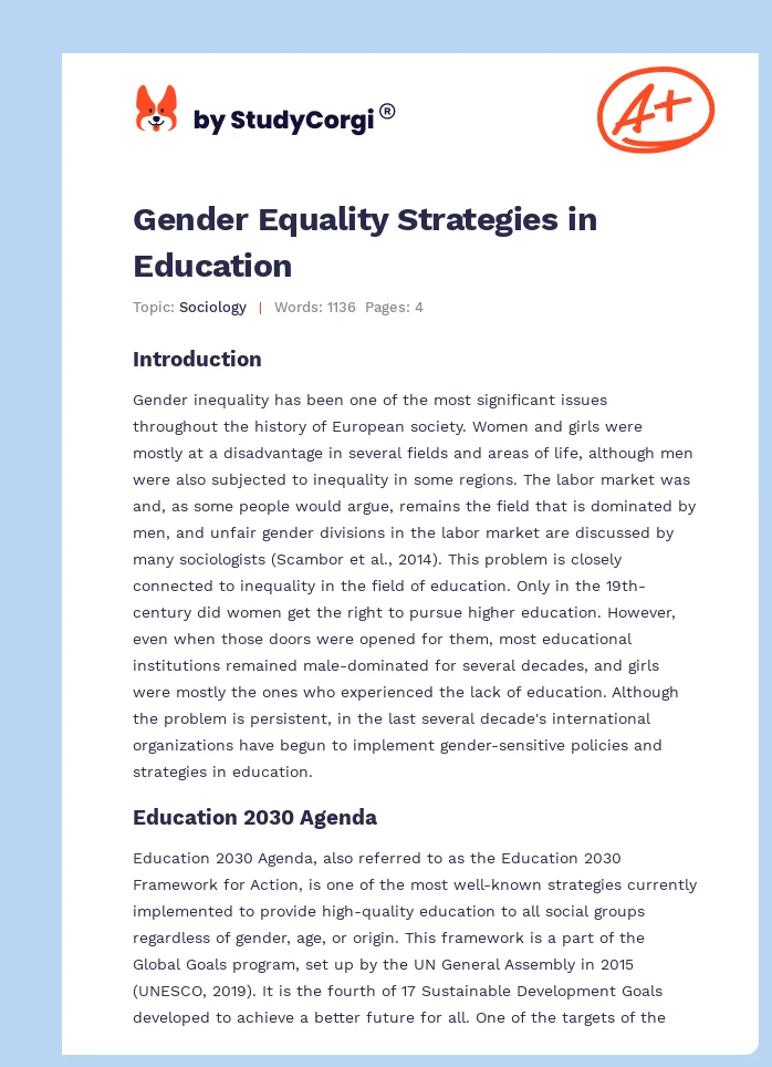 Gender Equality Strategies in Education. Page 1