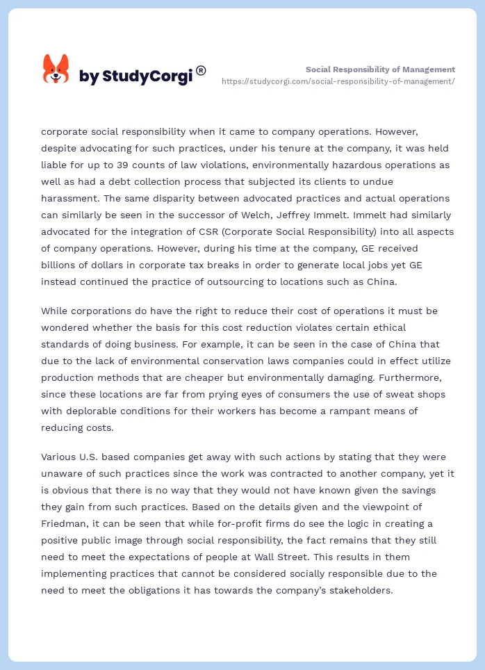 Social Responsibility of Management. Page 2