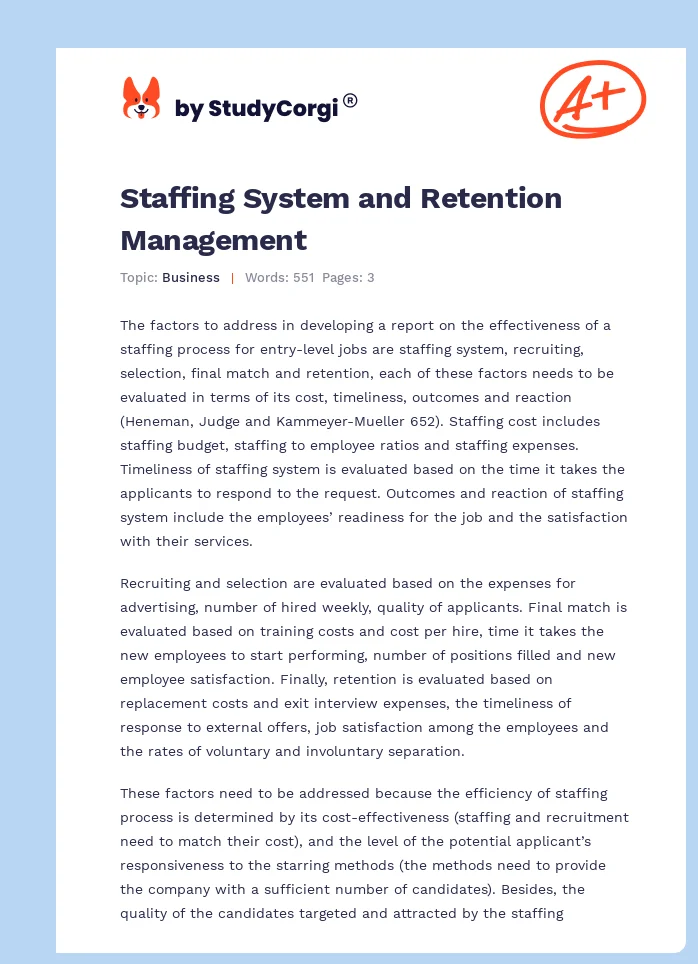 Staffing System and Retention Management. Page 1