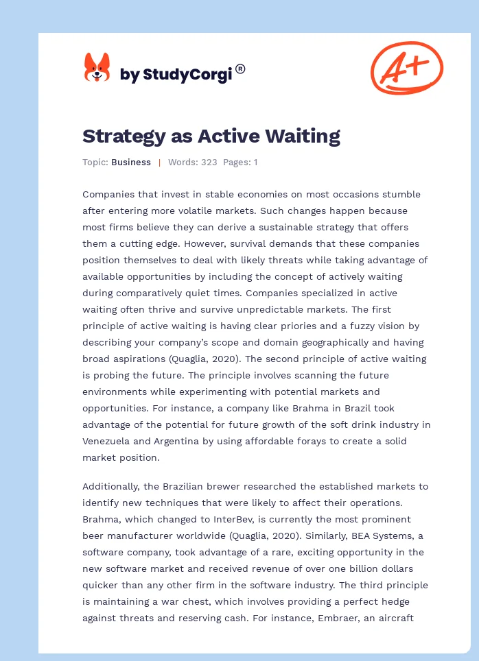 Strategy as Active Waiting. Page 1