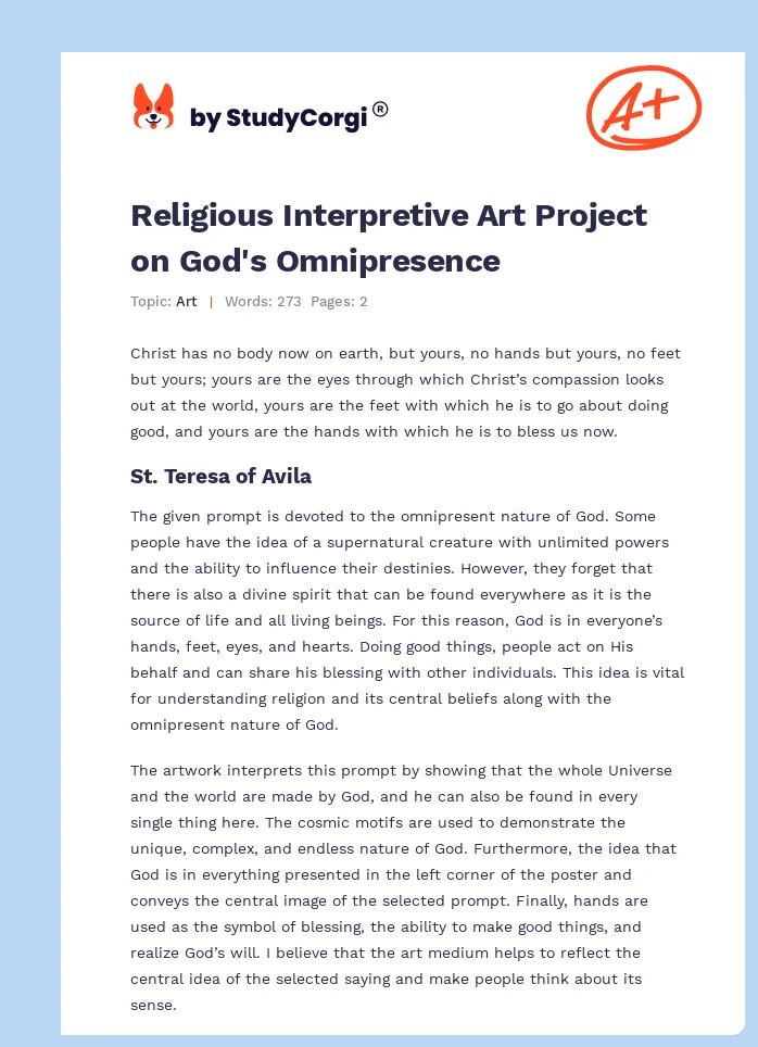 Religious Interpretive Art Project on God's Omnipresence. Page 1