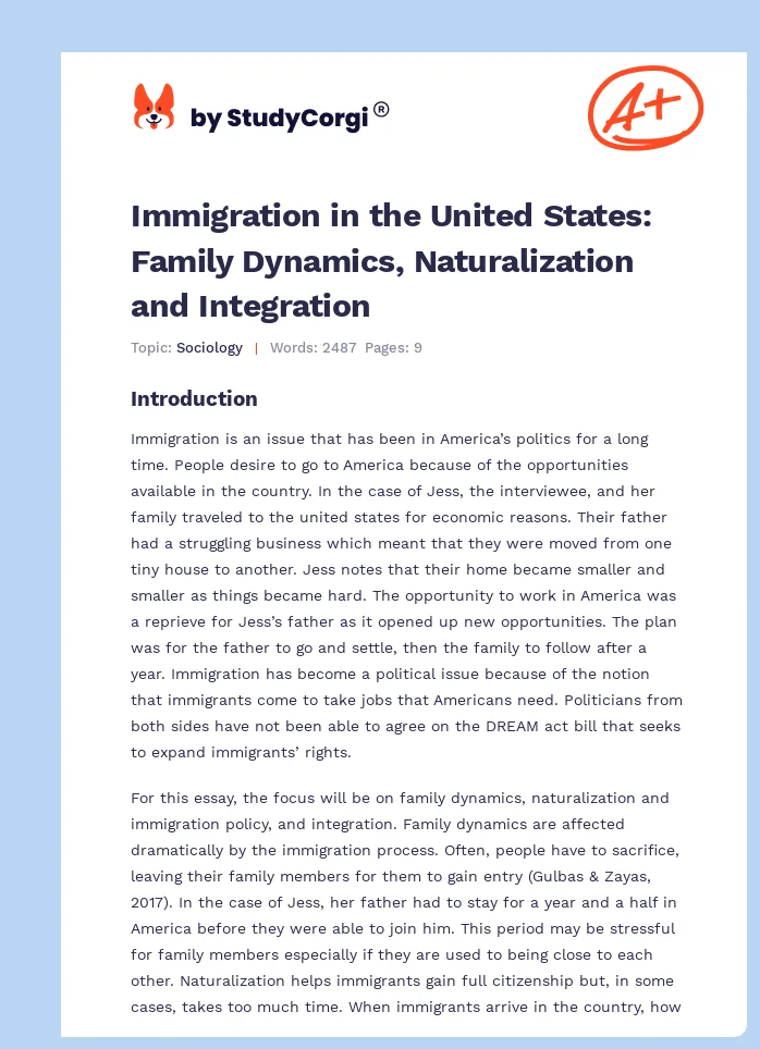 Immigration in the United States: Family Dynamics, Naturalization and Integration. Page 1