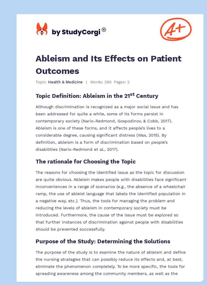 Ableism and Its Effects on Patient Outcomes. Page 1
