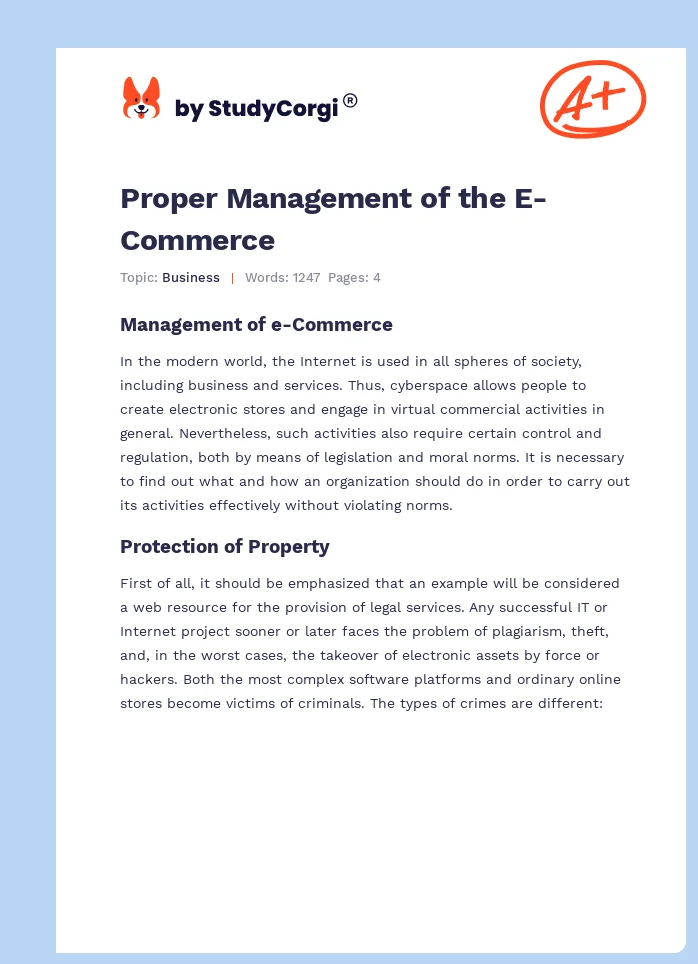 Proper Management of the E-Commerce. Page 1