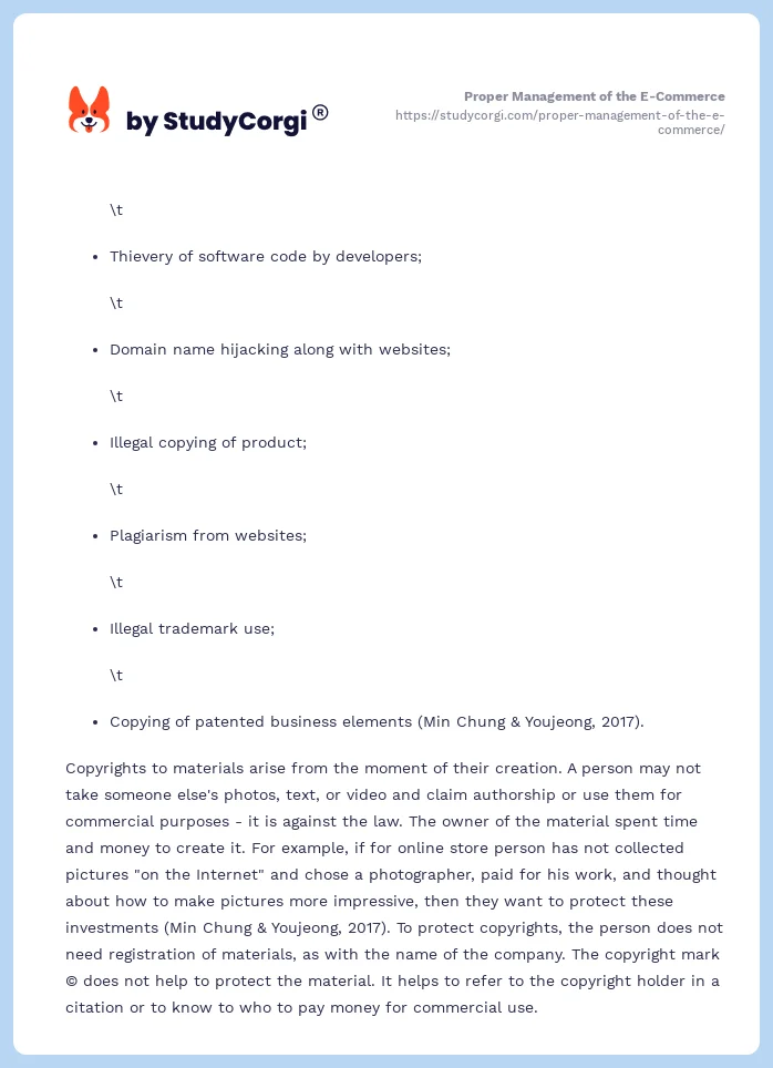 Proper Management of the E-Commerce. Page 2