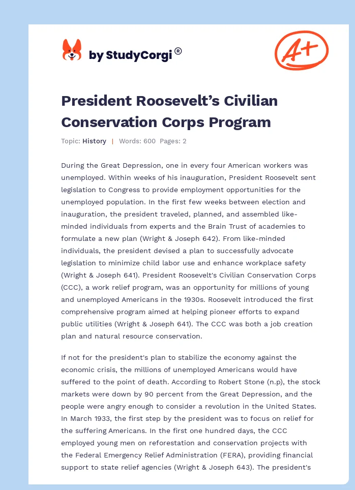 President Roosevelt’s Civilian Conservation Corps Program. Page 1