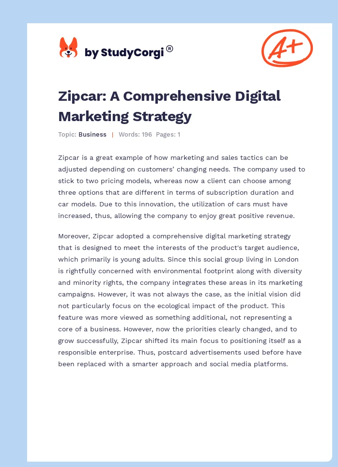 Zipcar: A Comprehensive Digital Marketing Strategy. Page 1