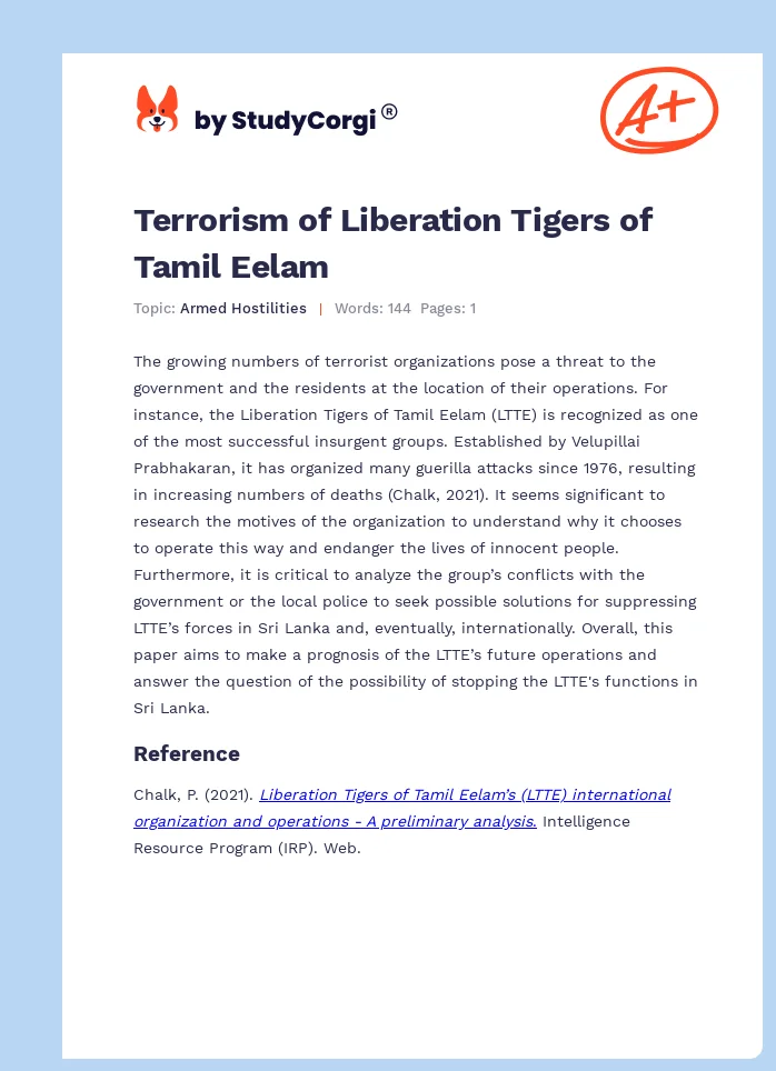 Terrorism of Liberation Tigers of Tamil Eelam. Page 1