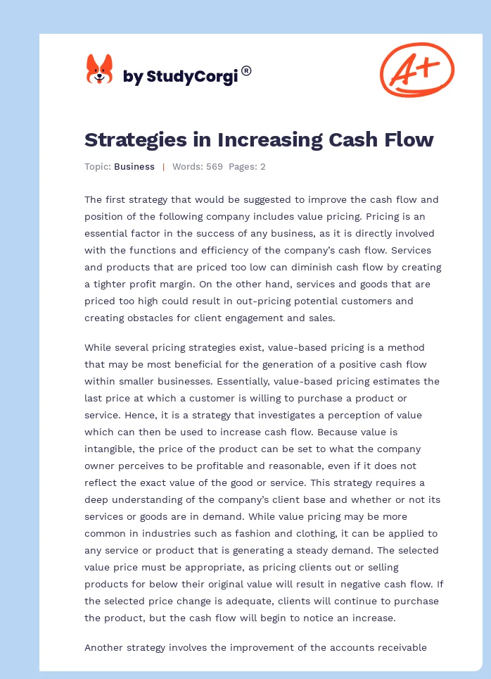 Strategies in Increasing Cash Flow. Page 1
