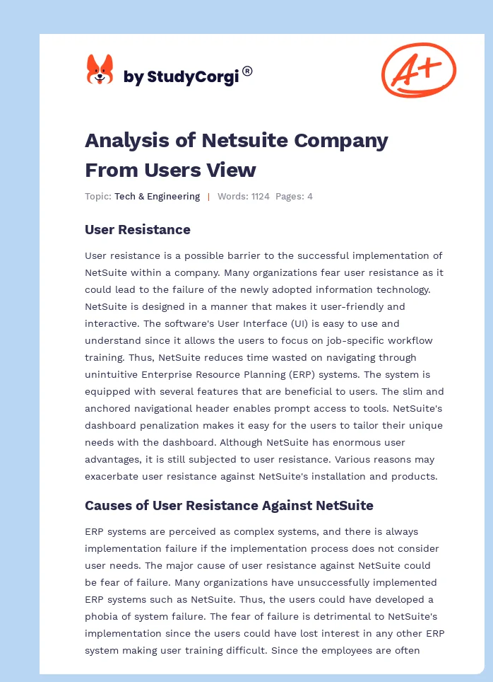 Analysis of Netsuite Company From Users View. Page 1
