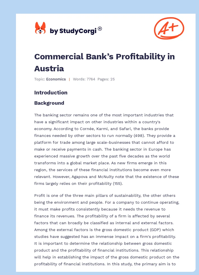Commercial Bank’s Profitability in Austria. Page 1