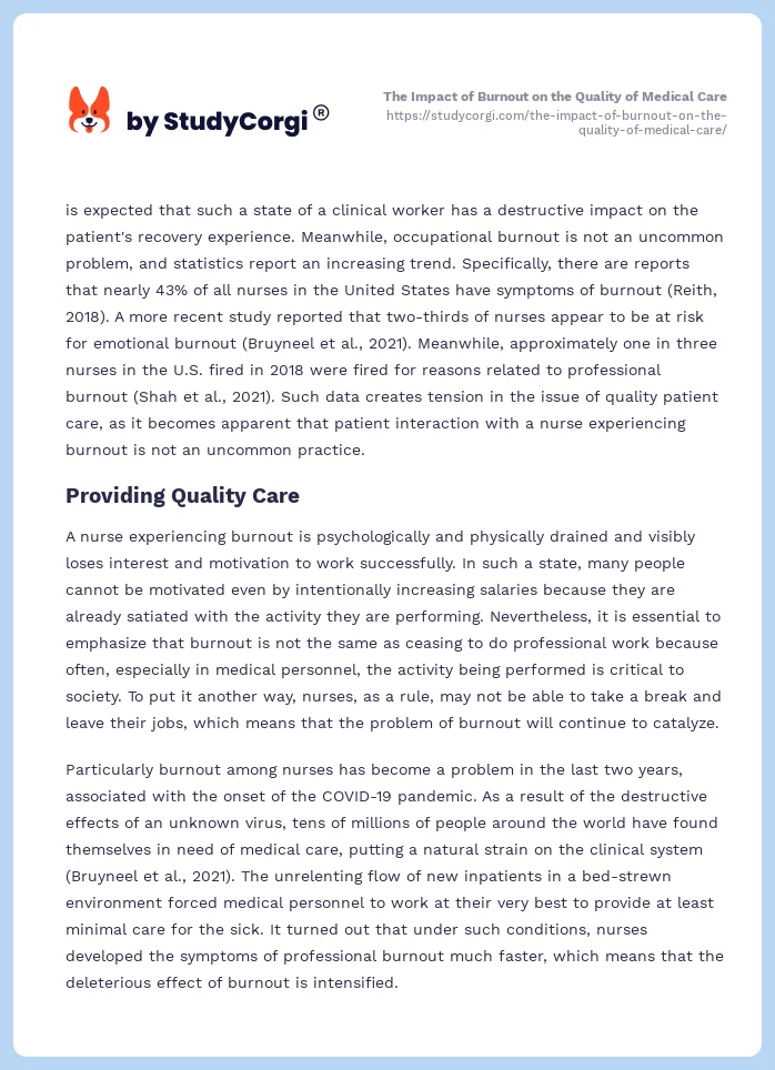 The Impact of Burnout on the Quality of Medical Care. Page 2