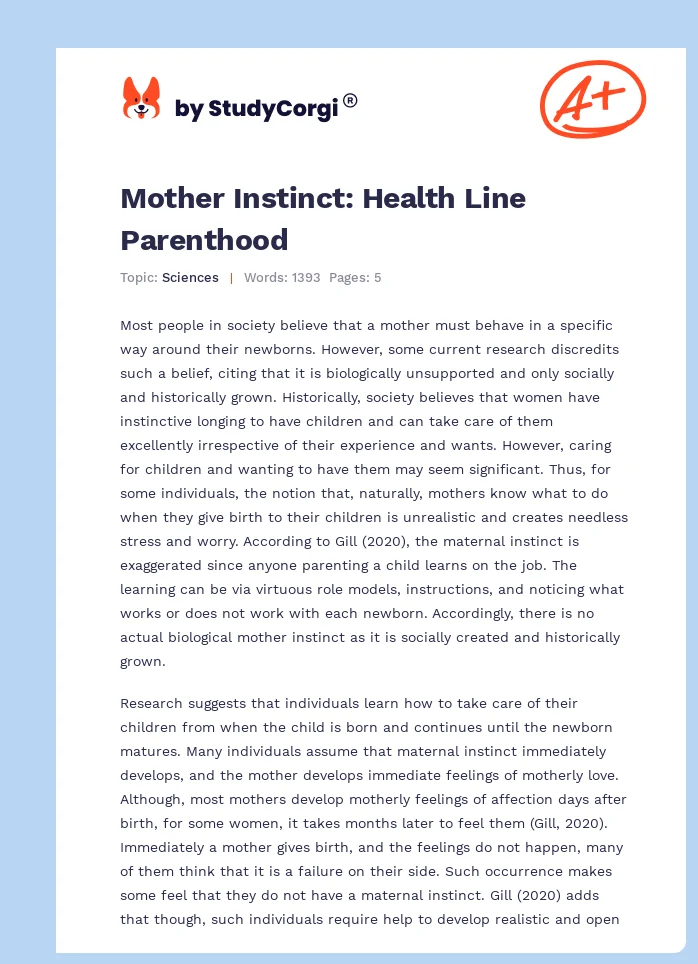 Mother Instinct: Health Line Parenthood. Page 1