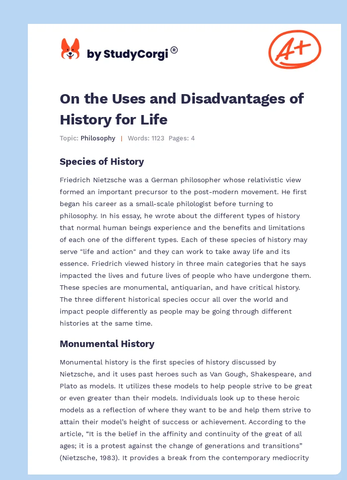 On the Uses and Disadvantages of History for Life. Page 1