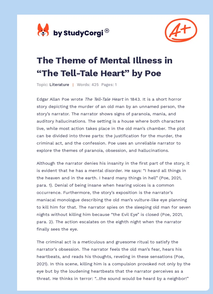 The Theme of Mental Illness in “The Tell-Tale Heart” by Poe. Page 1