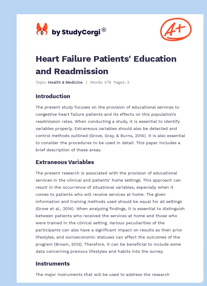 Heart Failure Patients' Education and Readmission. Page 1