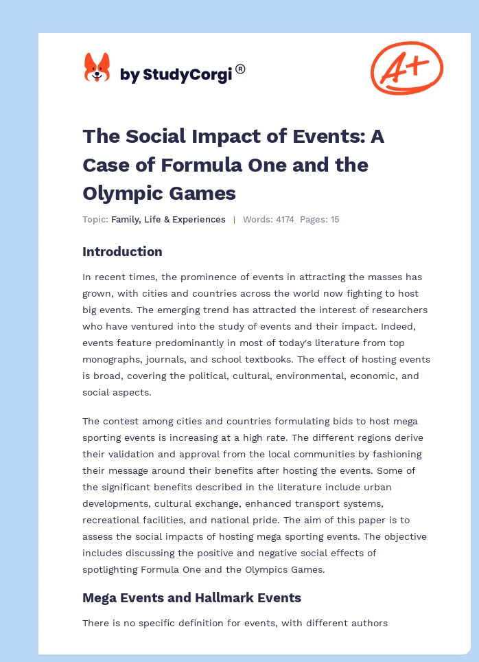 The Social Impact of Events: A Case of Formula One and the Olympic Games. Page 1