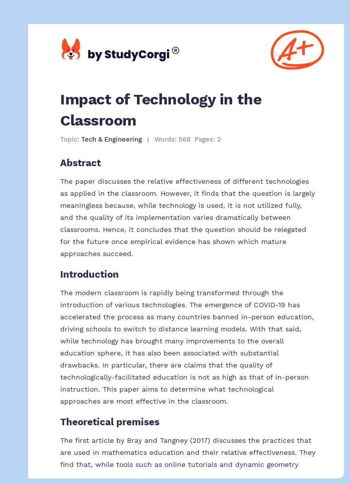 Impact of Technology in the Classroom. Page 1