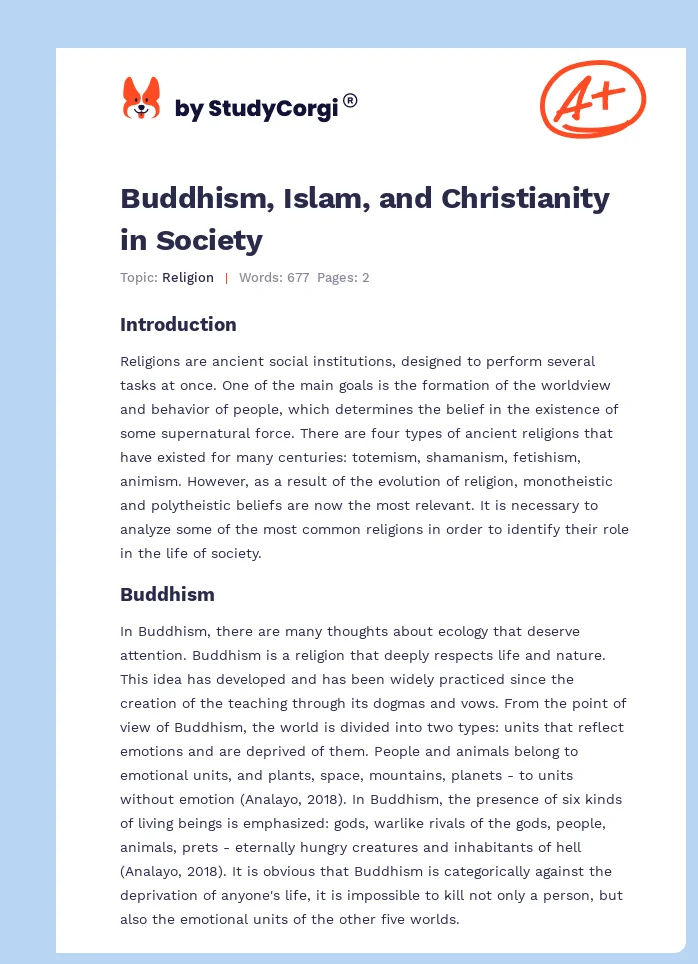 Buddhism, Islam, and Christianity in Society. Page 1