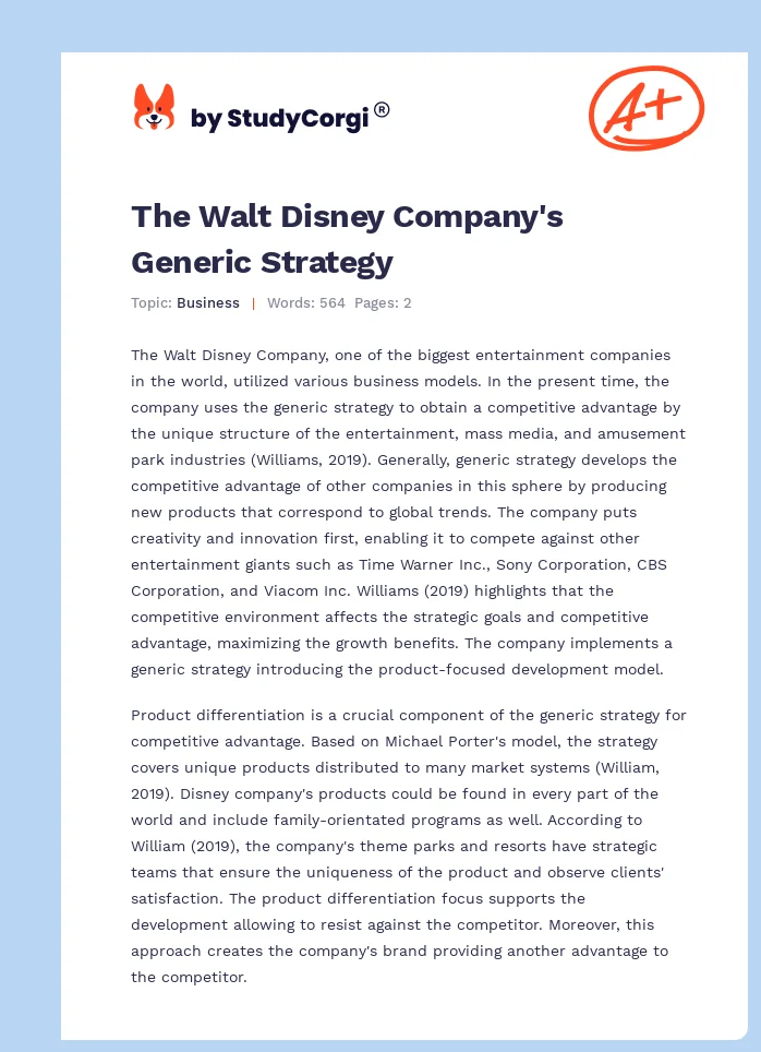 The Walt Disney Company's Generic Strategy. Page 1