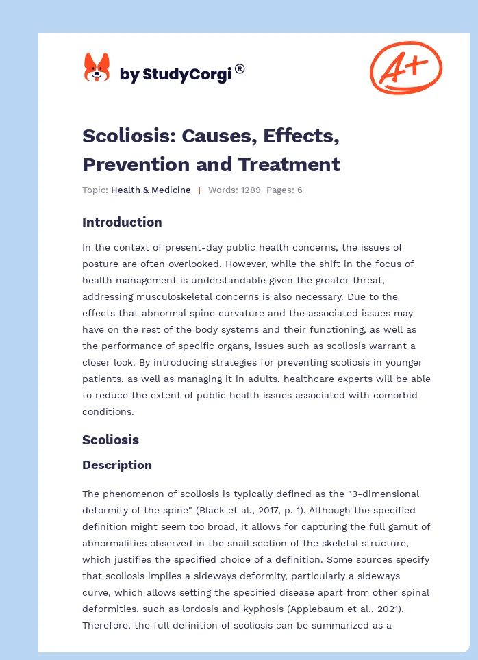Scoliosis: Causes, Effects, Prevention and Treatment. Page 1