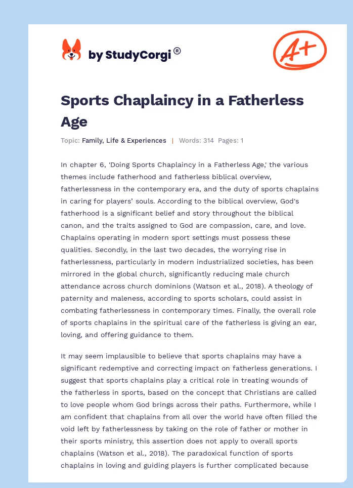 Sports Chaplaincy in a Fatherless Age. Page 1