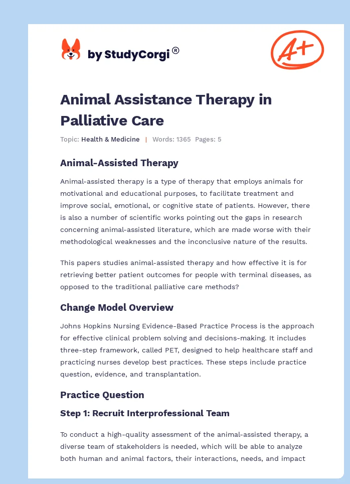 Animal Assistance Therapy in Palliative Care. Page 1