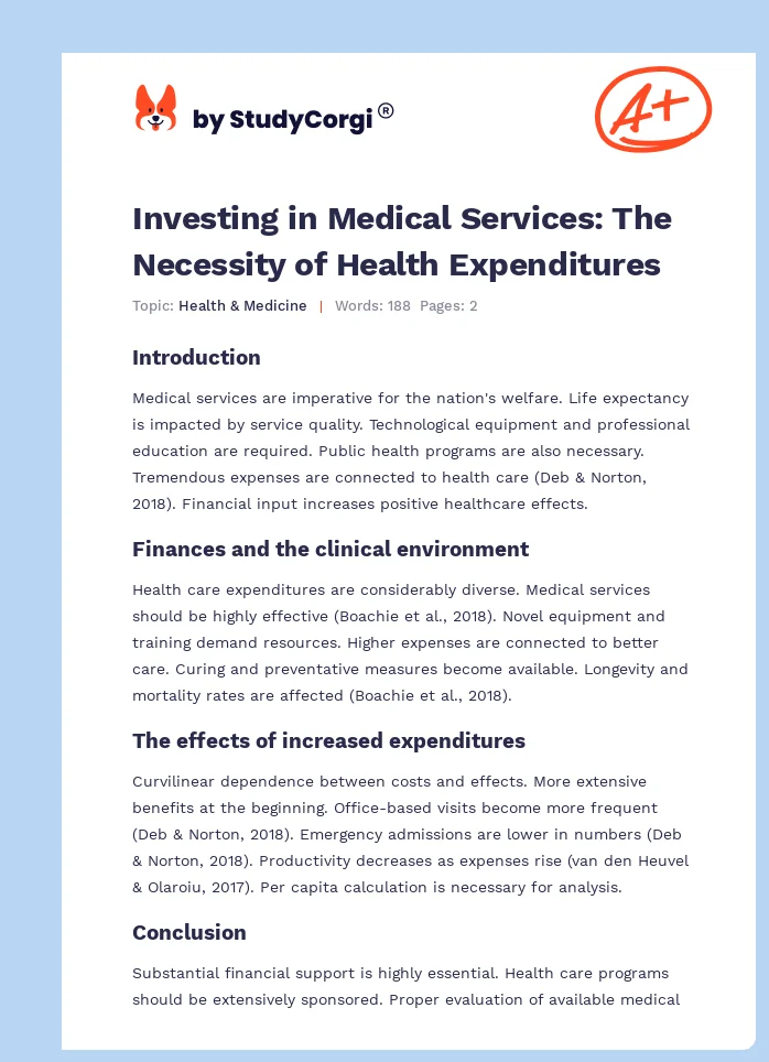 Investing in Medical Services: The Necessity of Health Expenditures. Page 1
