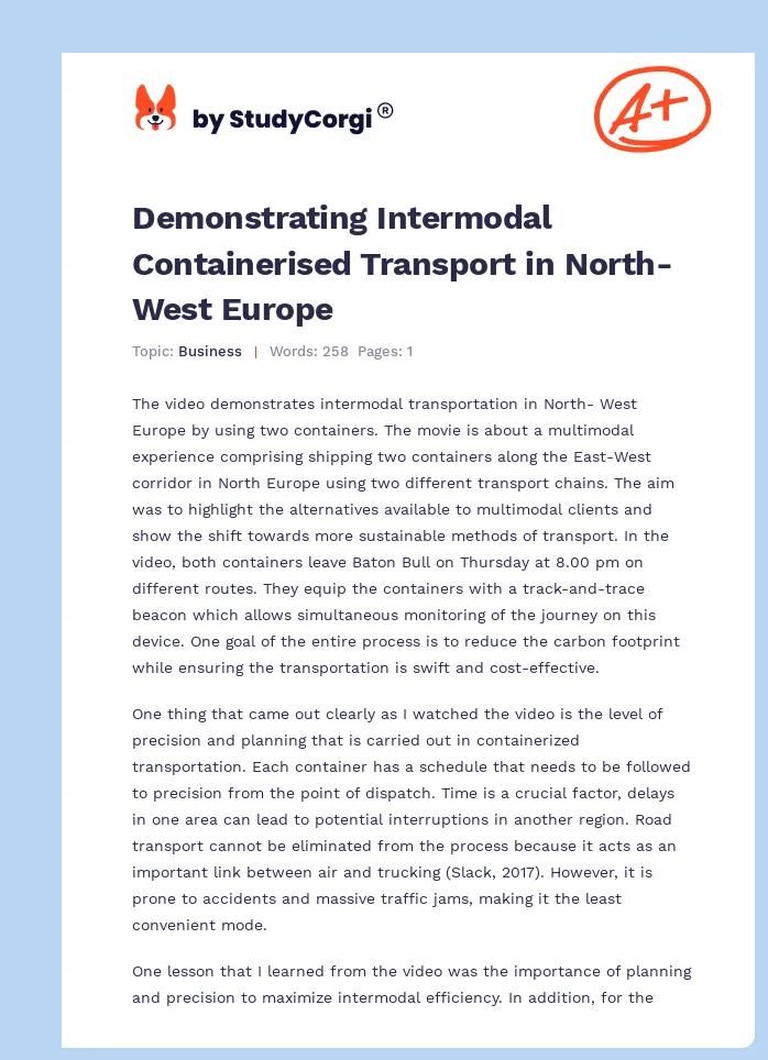 Demonstrating Intermodal Containerised Transport in North-West Europe. Page 1