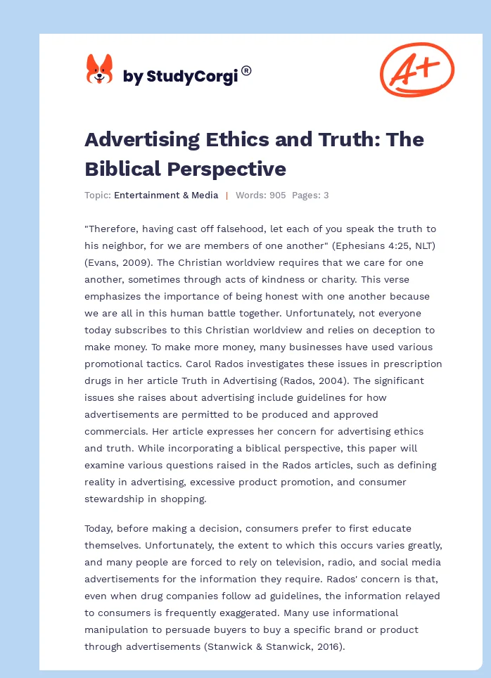 Advertising Ethics and Truth: The Biblical Perspective. Page 1
