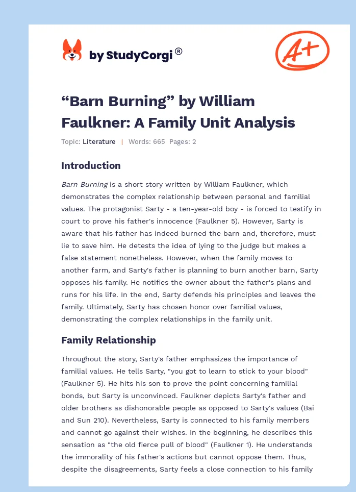 “Barn Burning” by William Faulkner: A Family Unit Analysis. Page 1
