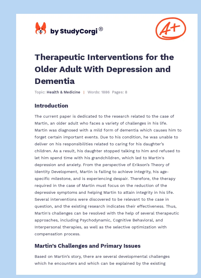 Therapeutic Interventions for the Older Adult With Depression and Dementia. Page 1