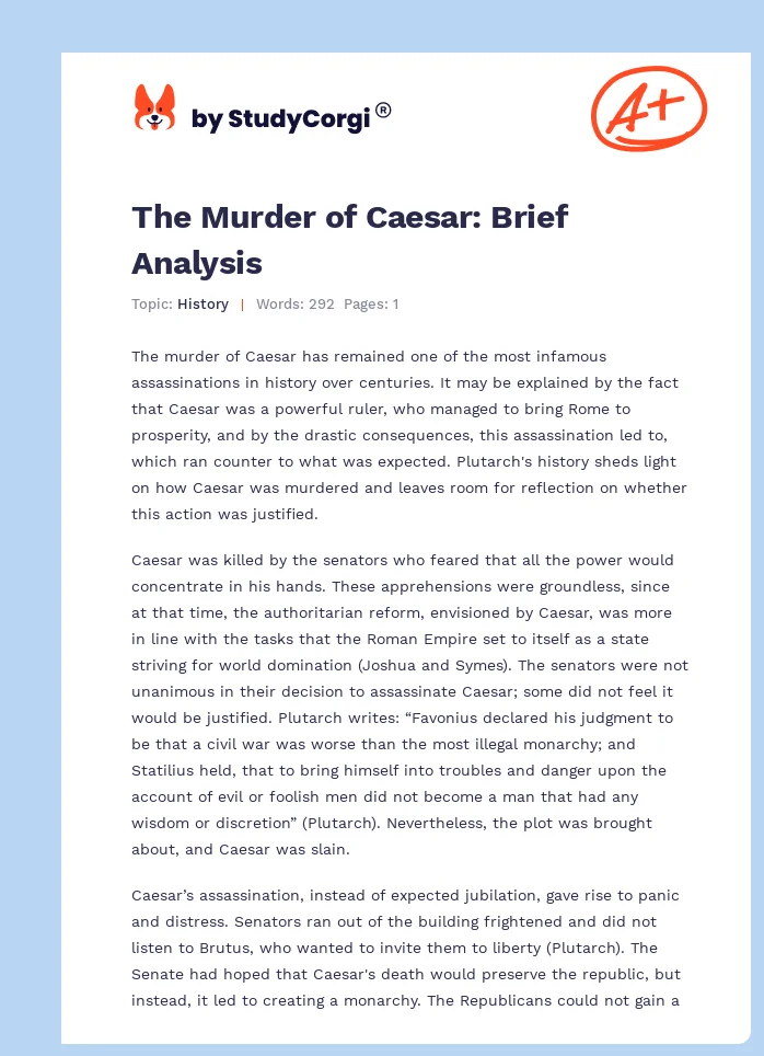 The Murder of Caesar: Brief Analysis. Page 1