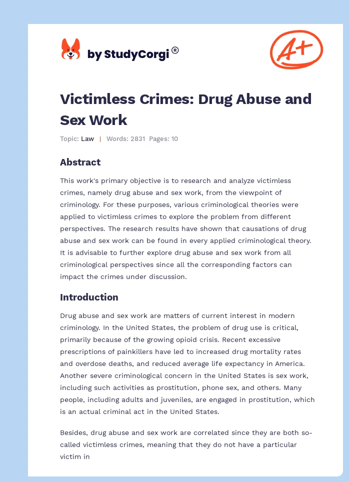 Victimless Crimes: Drug Abuse and Sex Work. Page 1
