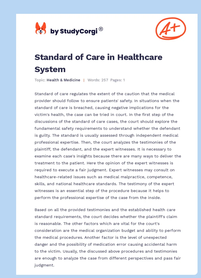 Standard of Care in Healthcare System. Page 1