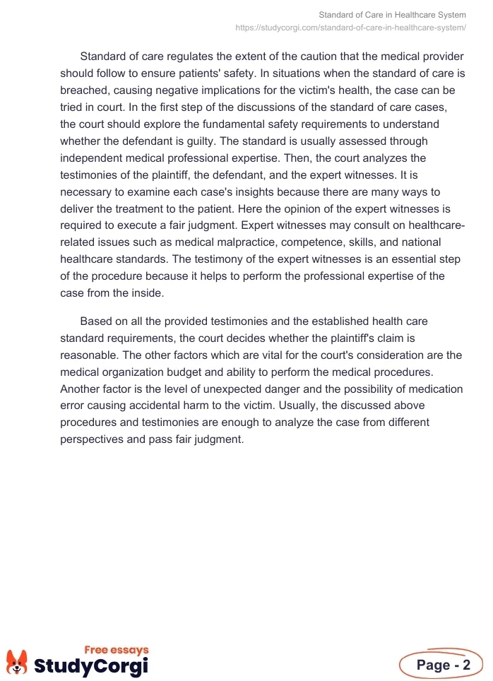 Standard of Care in Healthcare System. Page 2