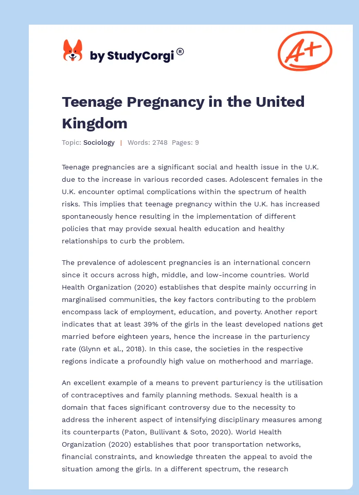 Teenage Pregnancy in the United Kingdom. Page 1