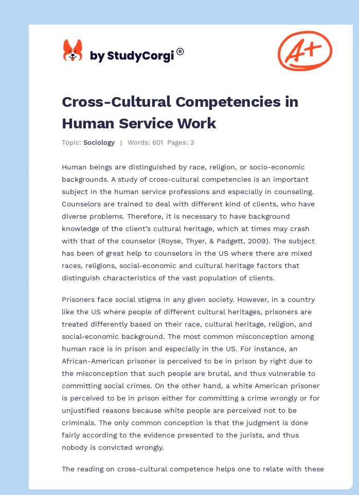 Cross-Cultural Competencies in Human Service Work. Page 1