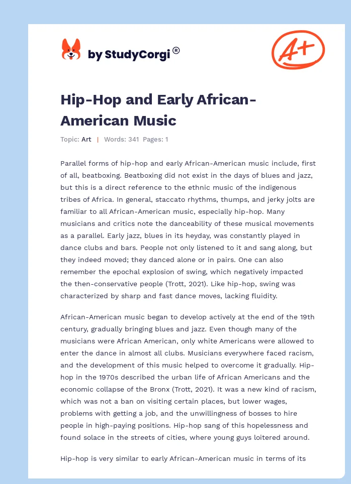 Hip-Hop and Early African-American Music. Page 1