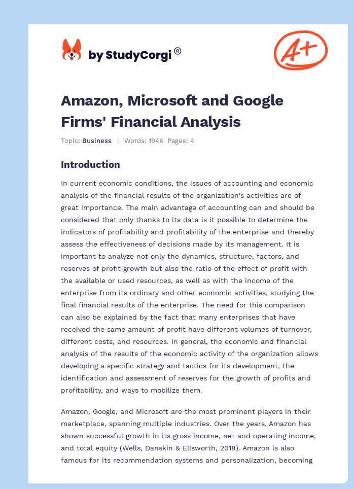 Amazon, Microsoft and Google Firms' Financial Analysis. Page 1