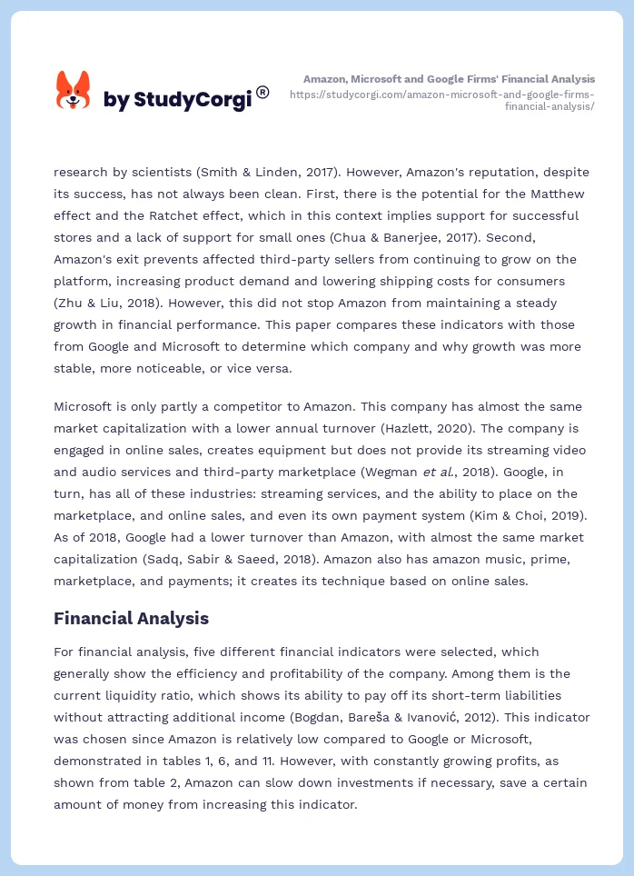 Amazon, Microsoft and Google Firms' Financial Analysis. Page 2
