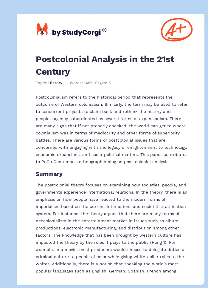 Postcolonial Analysis in the 21st Century. Page 1