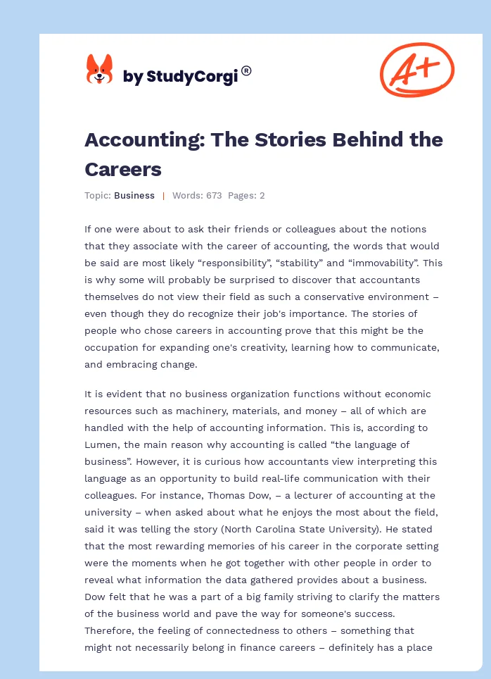 Accounting: The Stories Behind the Careers. Page 1