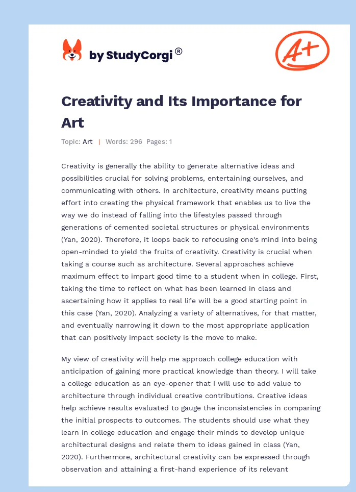 Creativity and Its Importance for Art. Page 1